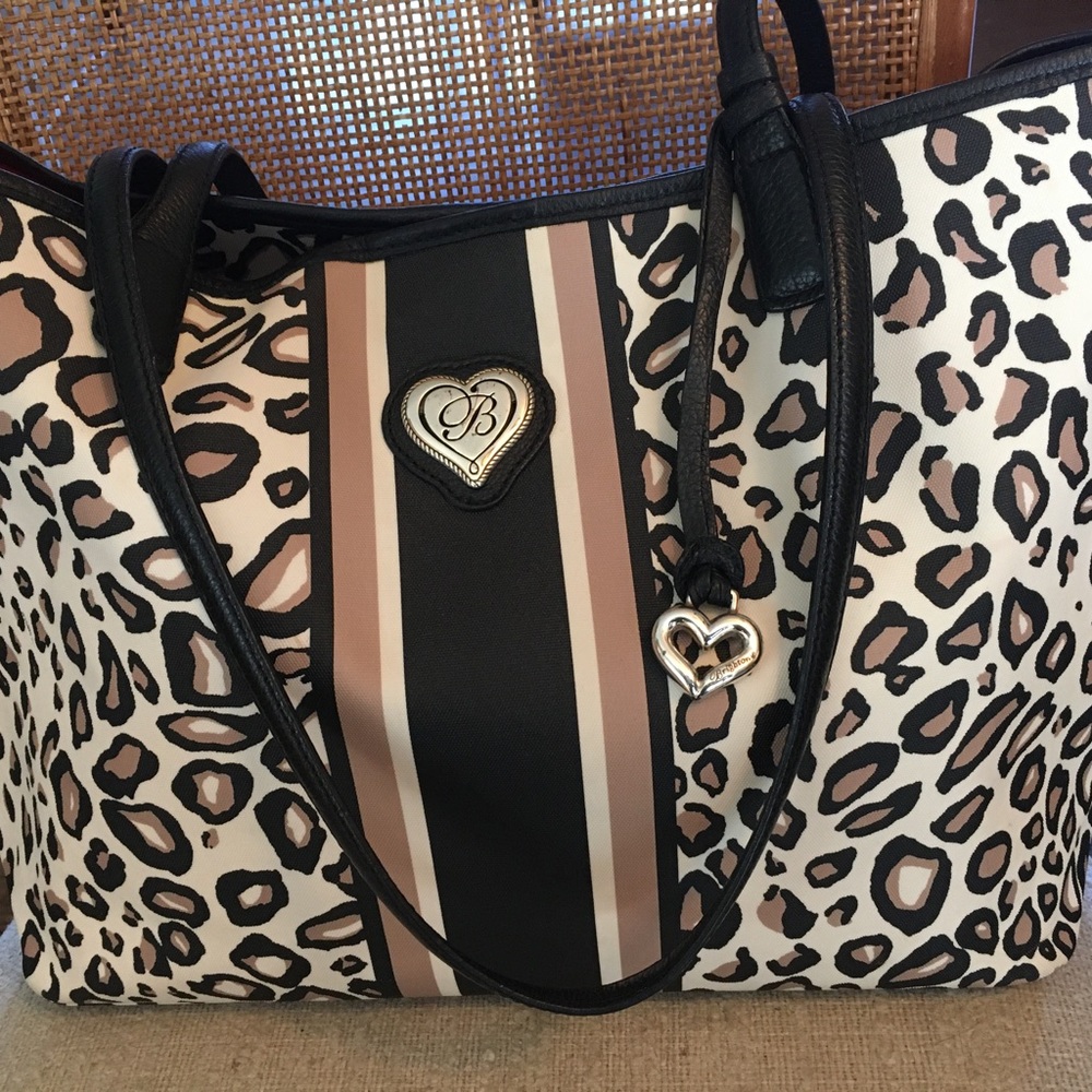 Brighton Tula Shopper Tote Cheetah Ocelot Animal Print and Stripe Design - Picture 7 of 13